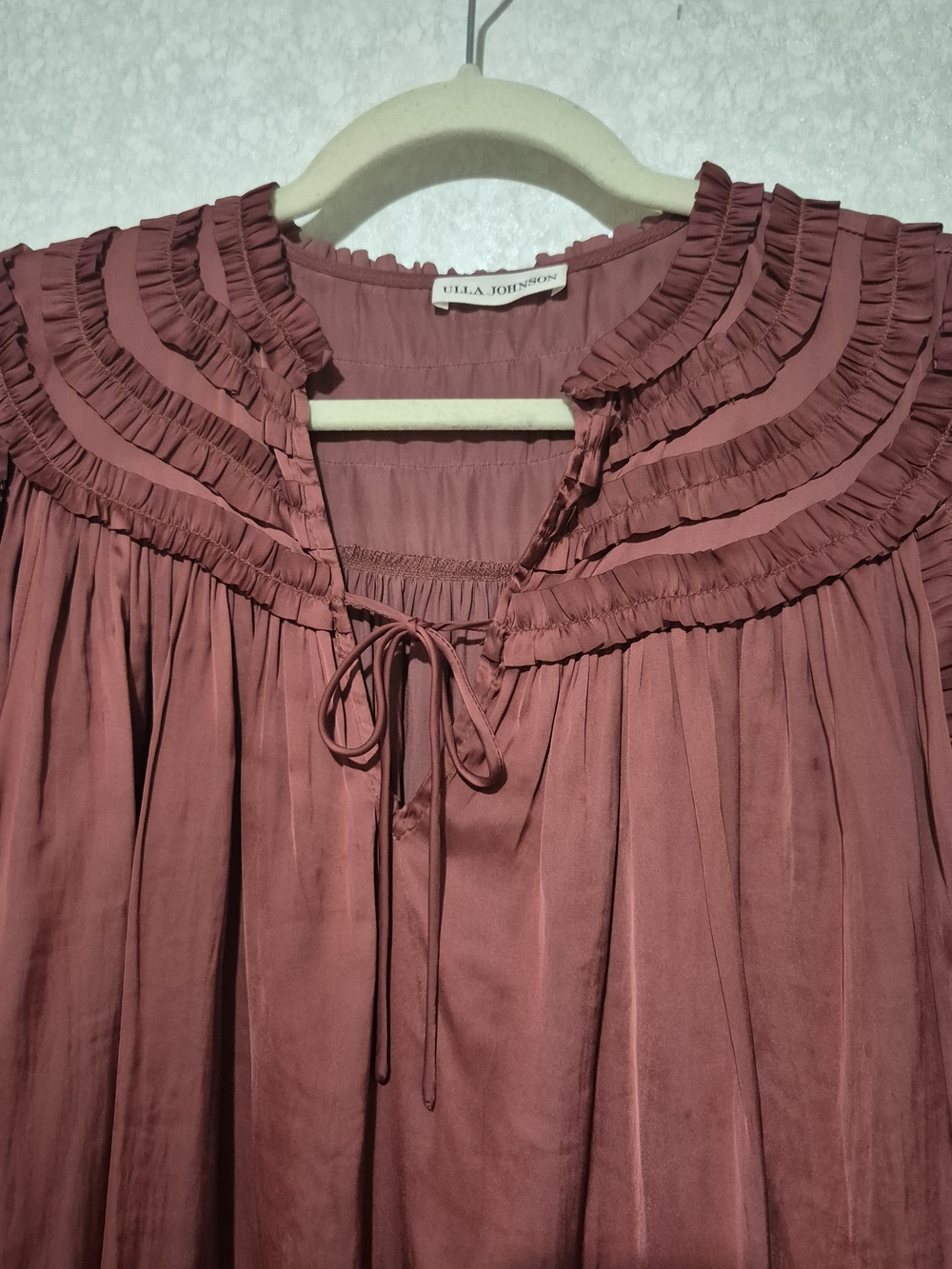 Ulla Johnson Women's Ruffle-Trim Long Sleeve Blouse - Desert Rose In Red-Size:4 - Picture 4 of 12